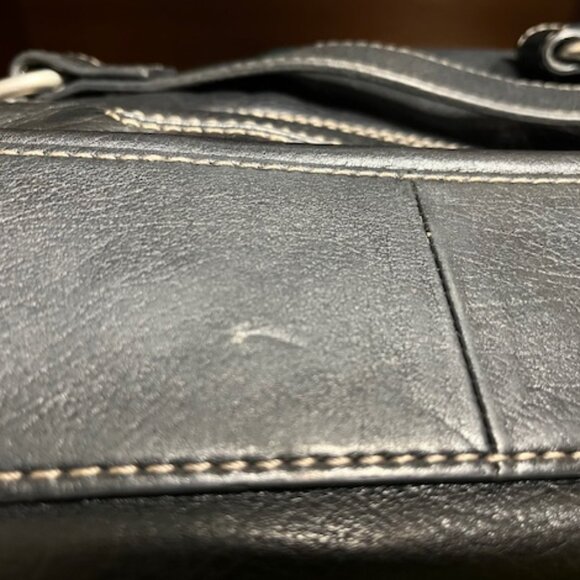 FOSSIL Black Super Soft Leather Satchel Zip Handbag Dbl Strap 13"x10" - Picture 16 of 16